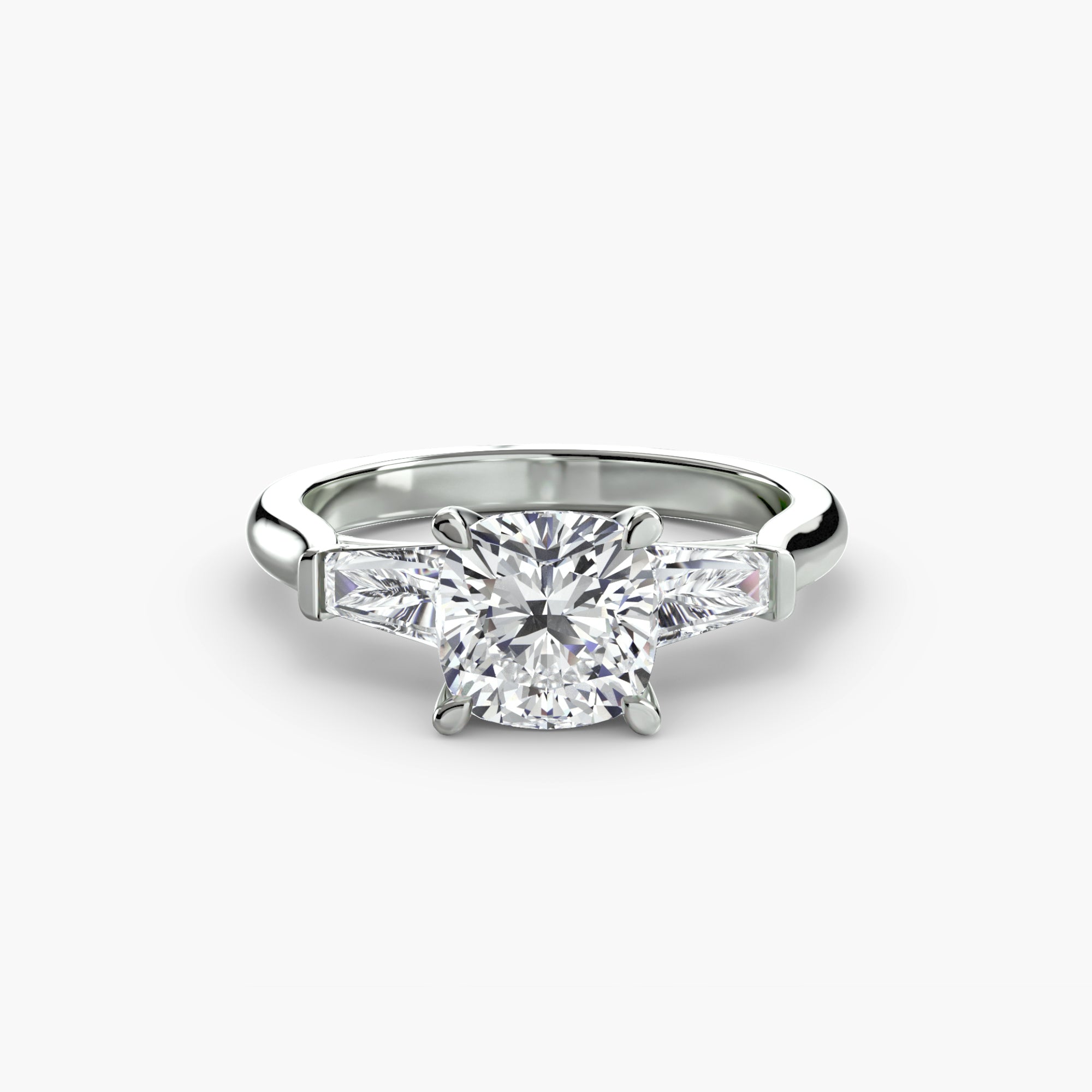 Anello trilogy con baguette laterali — montatura