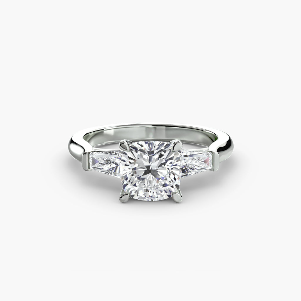 Anello trilogy con baguette laterali — montatura