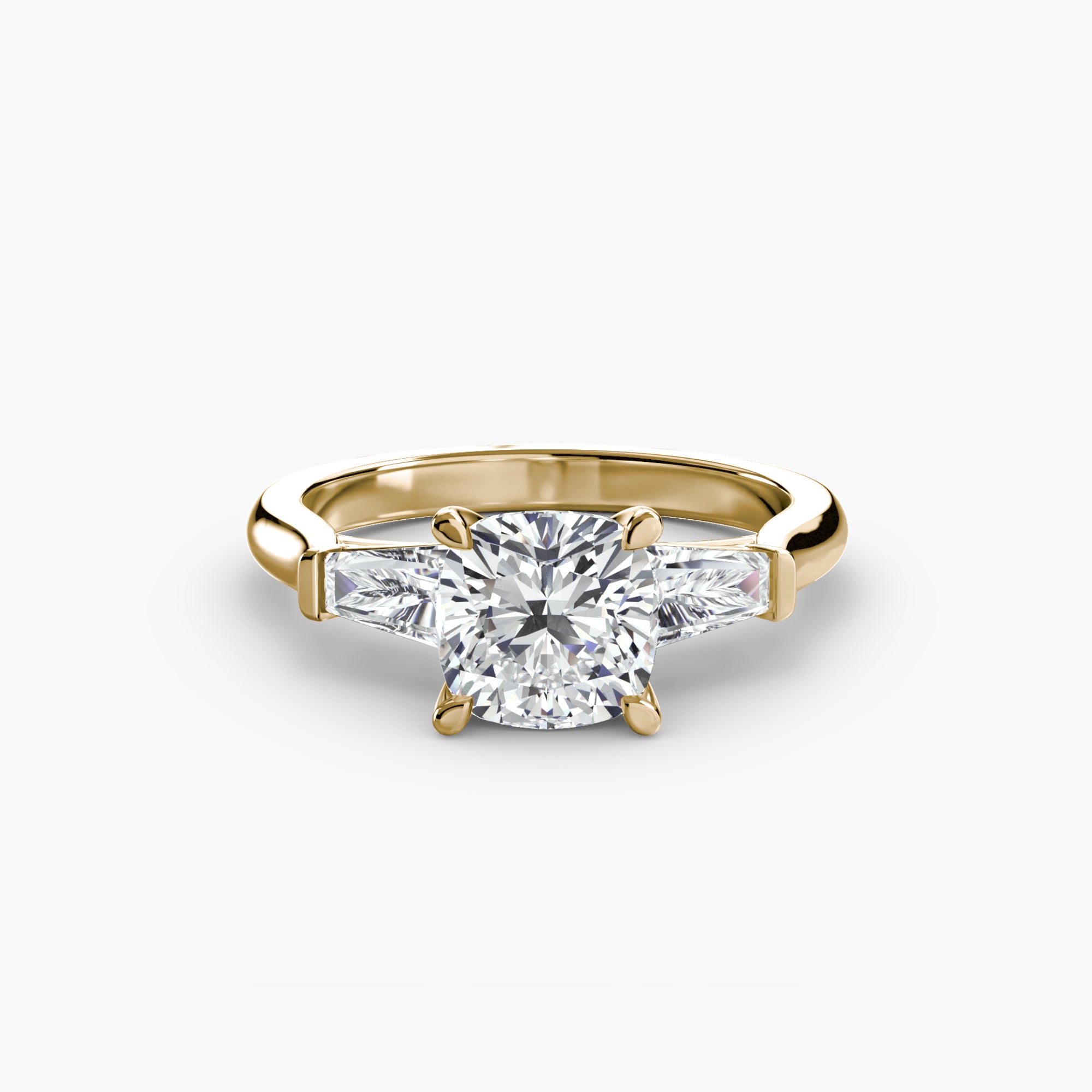 Anello trilogy con baguette laterali — montatura