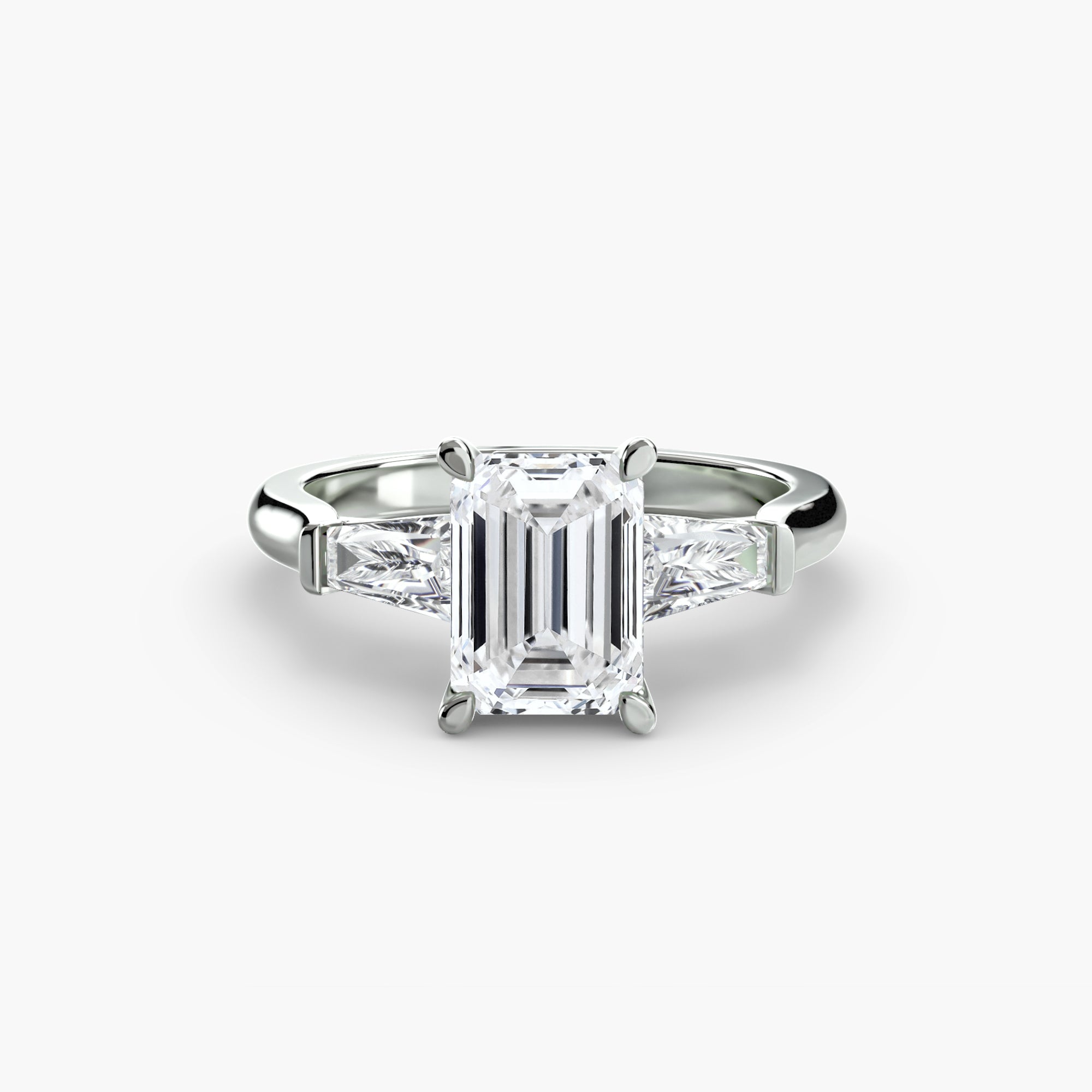 Anello trilogy con baguette laterali — montatura