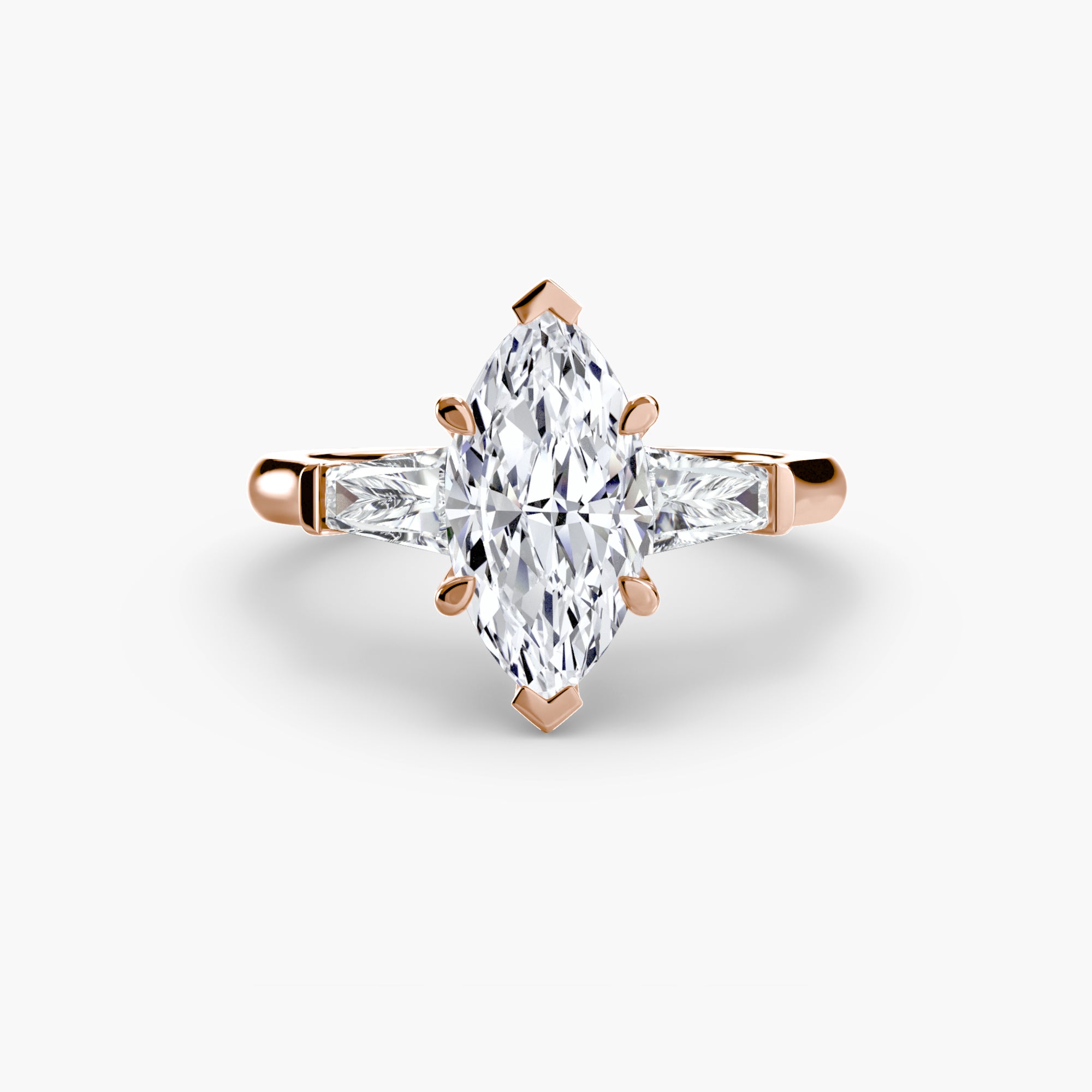 Anello trilogy con baguette laterali — montatura