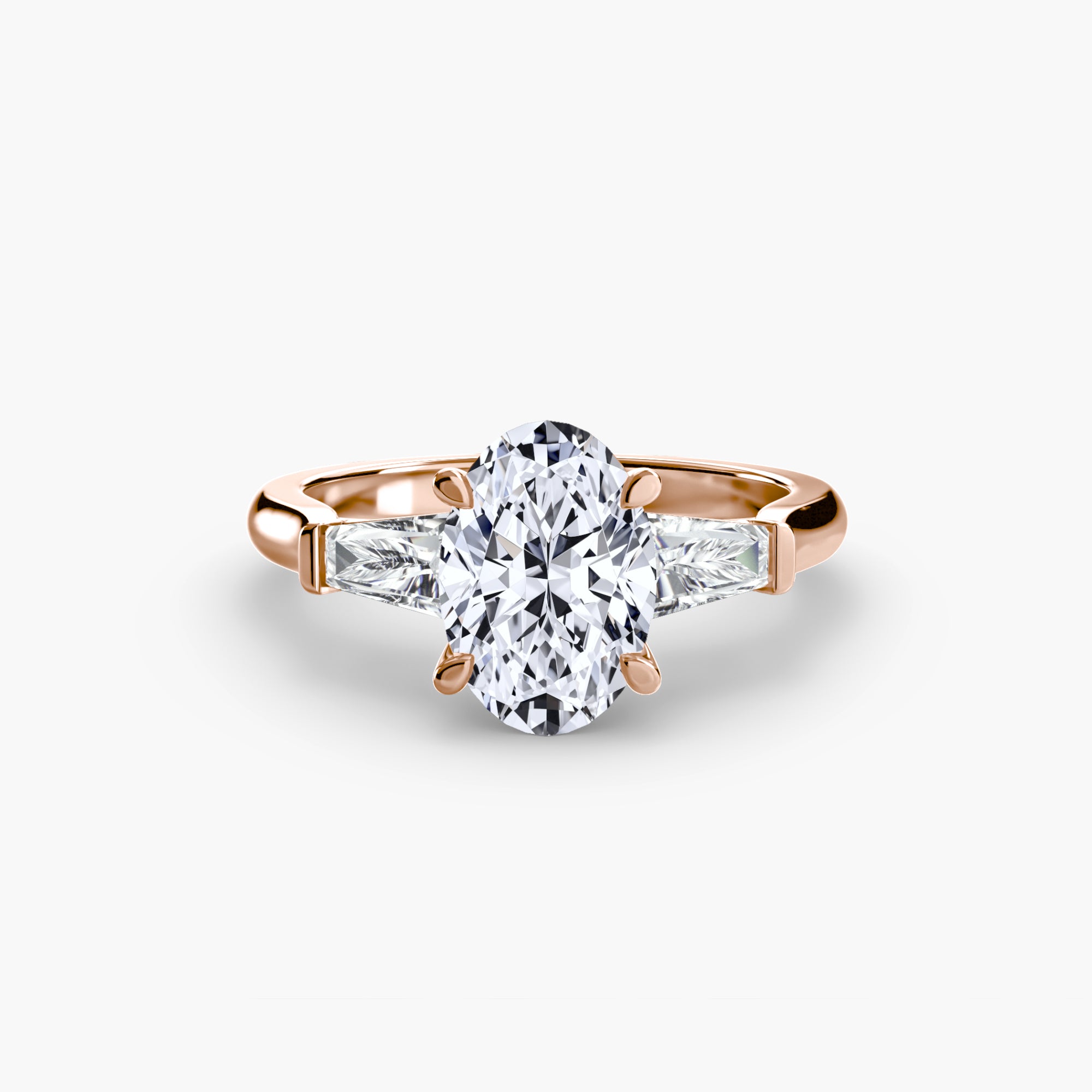 Anello trilogy con baguette laterali — montatura