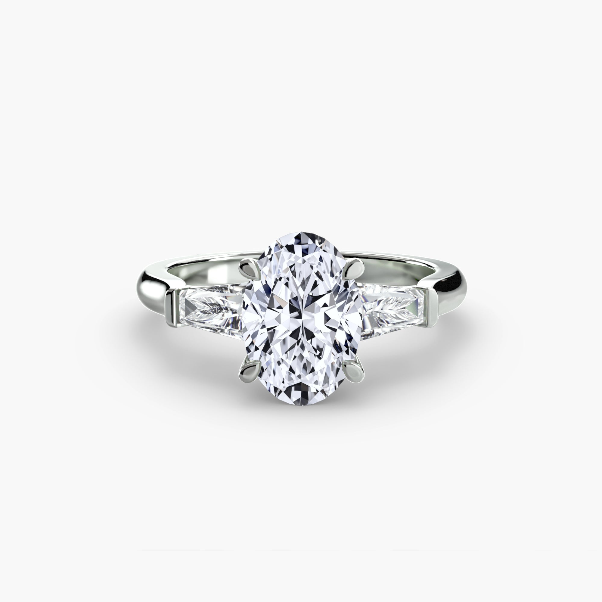 Anello trilogy con baguette laterali — montatura