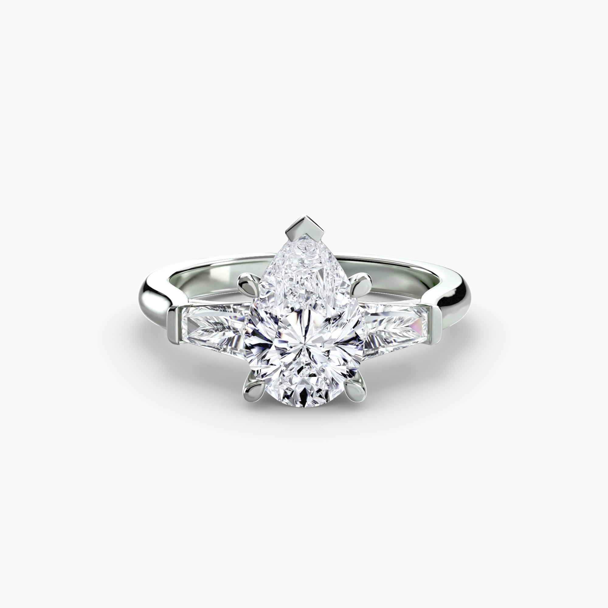 Anello trilogy con baguette laterali — montatura
