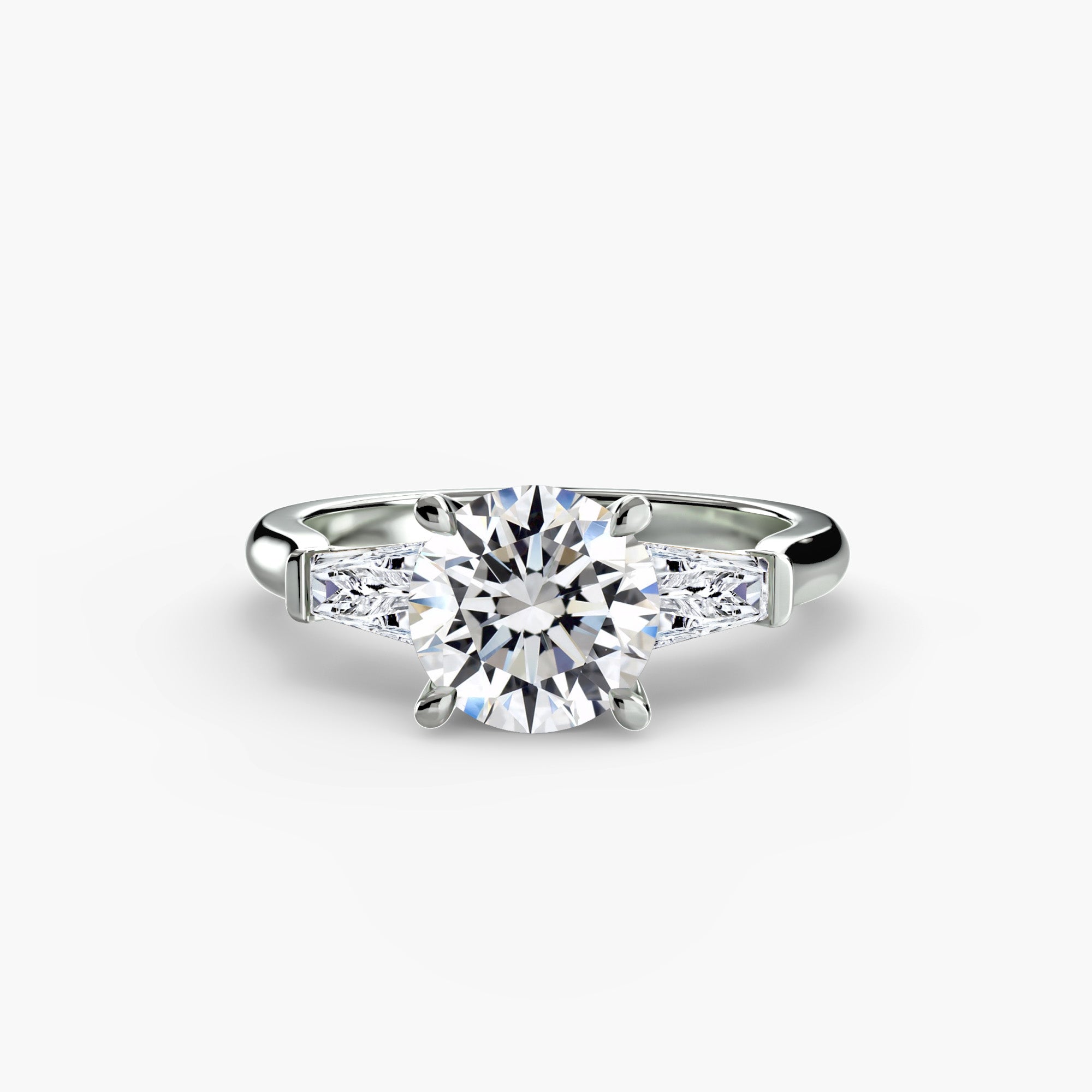 Anello trilogy con baguette laterali — montatura
