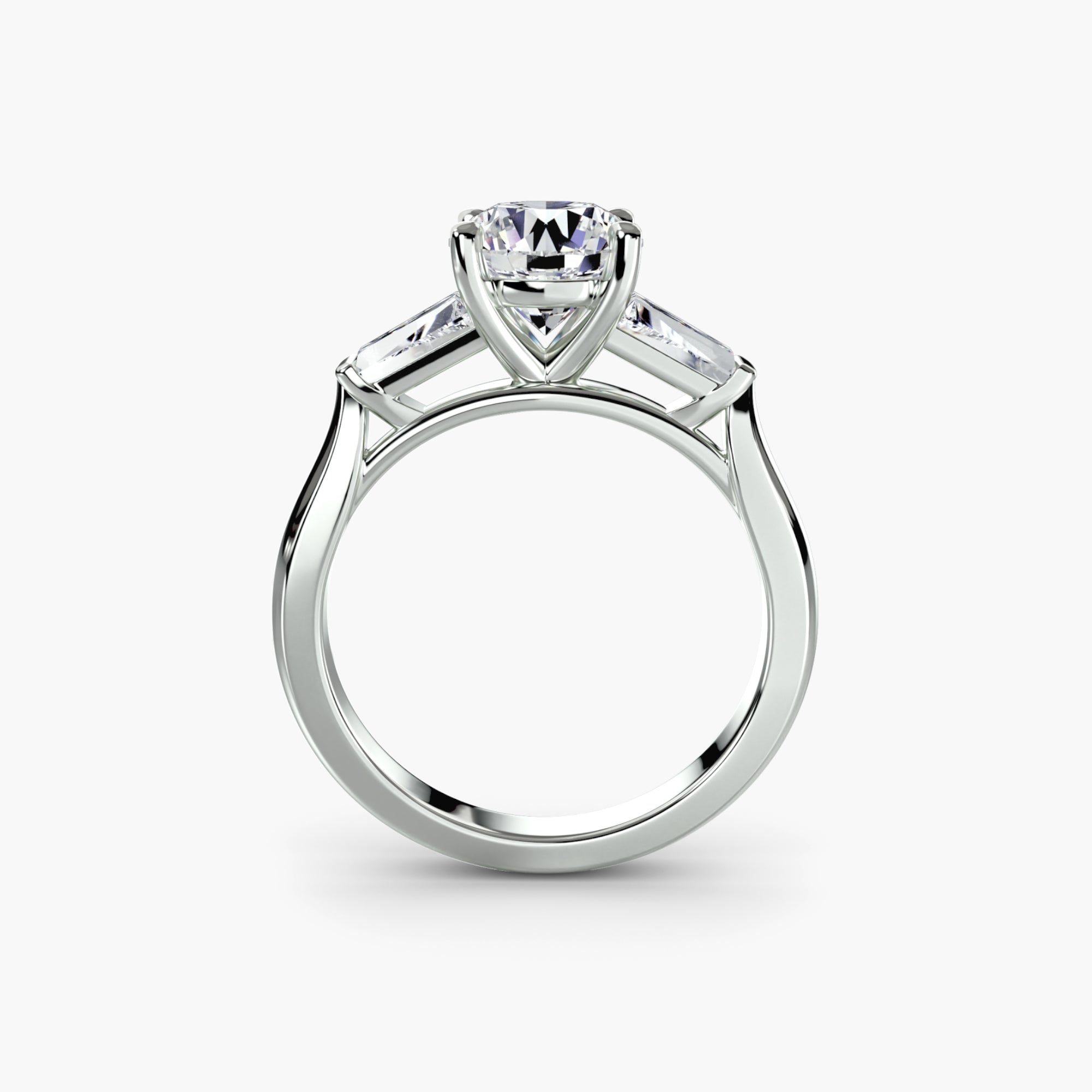 Anello trilogy con baguette laterali — montatura