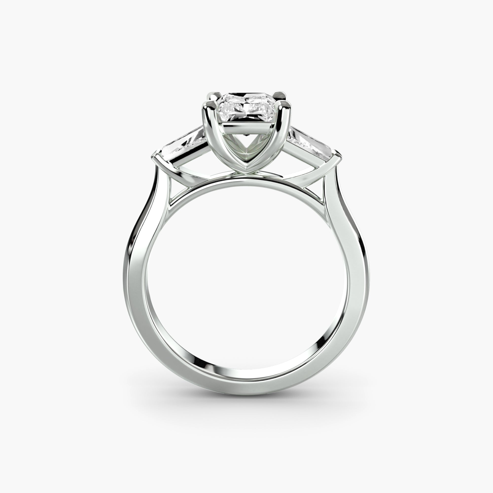 Anello trilogy con baguette laterali — montatura, 2,6 mm