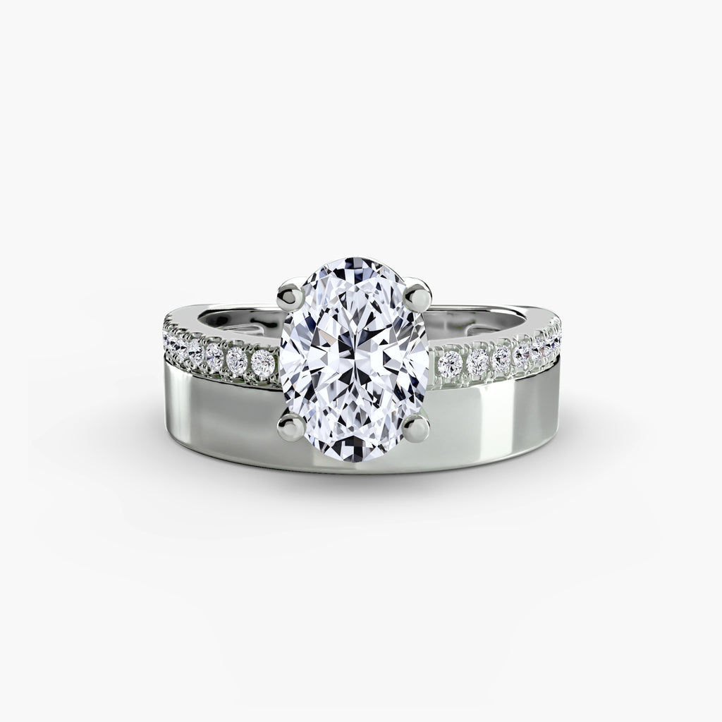 Anello solitario a fascia larga con pavé — montatura