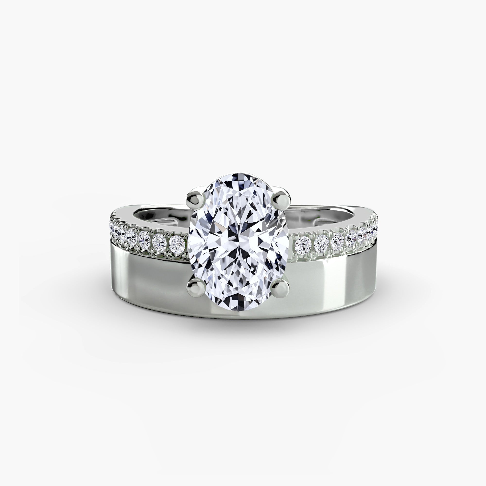 Anello solitario a fascia larga con pavé — montatura