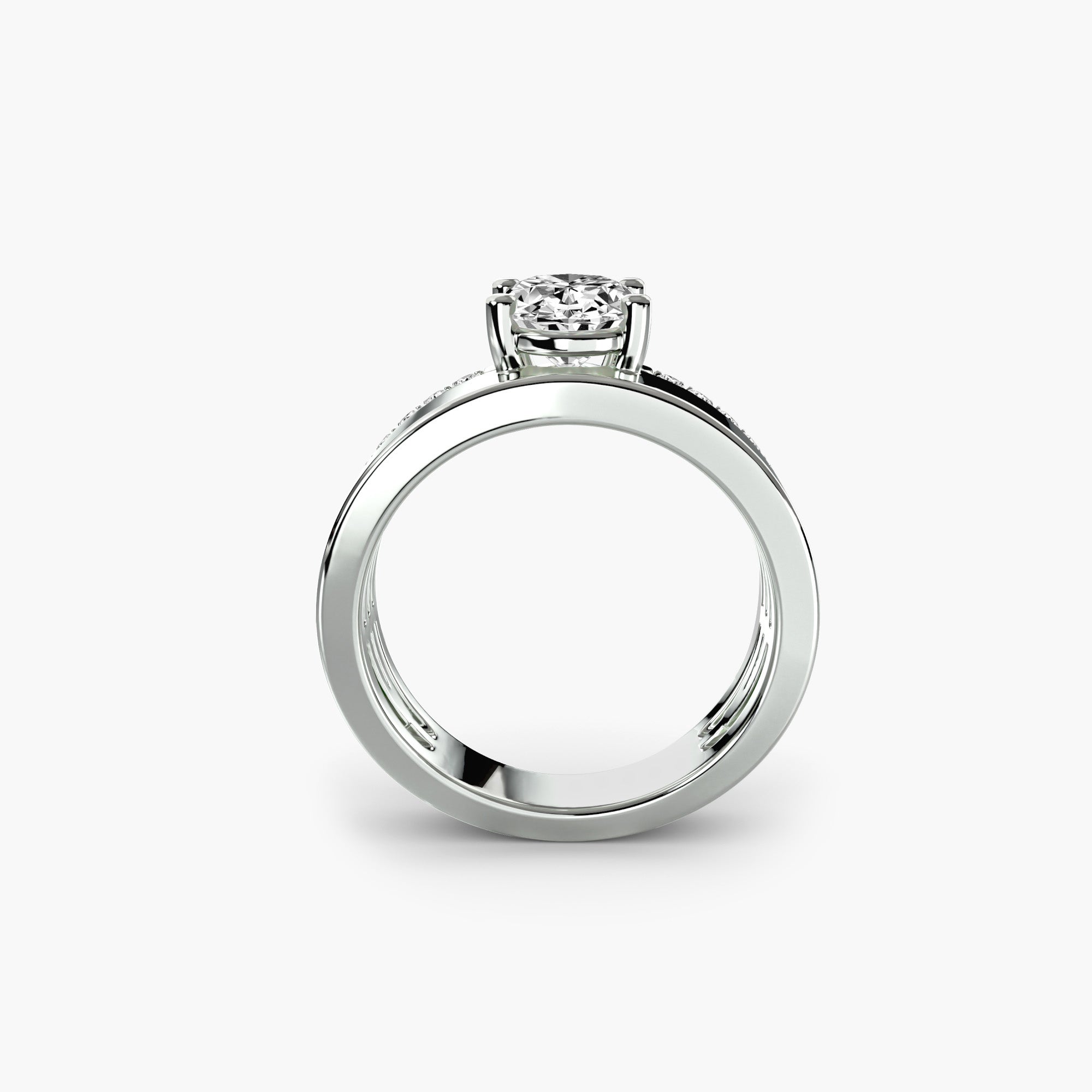 Anello solitario a fascia larga con pavé — montatura