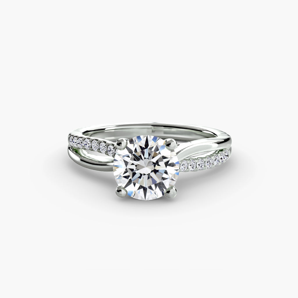 Anello solitario a gambo diviso con pavé — montatura