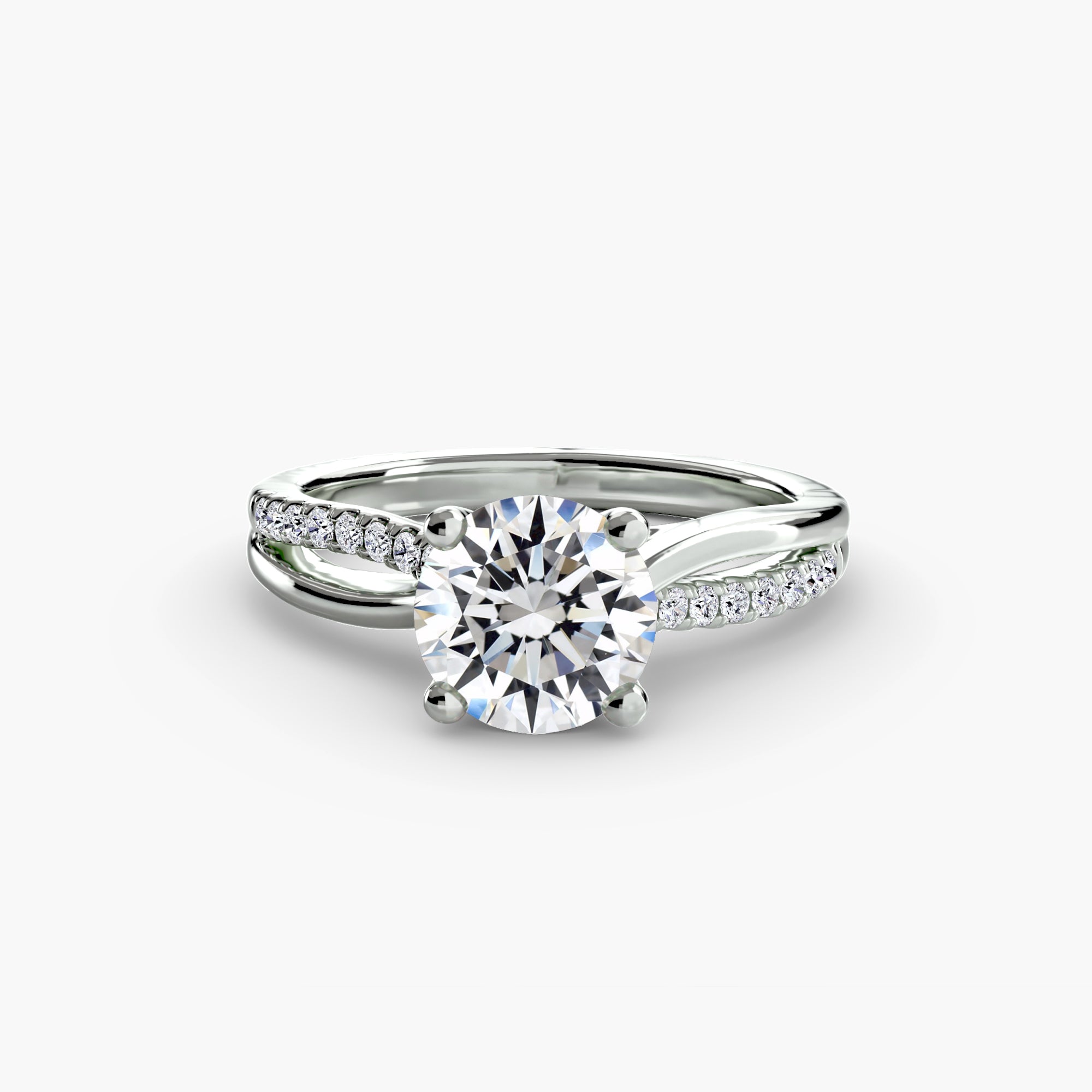Anello solitario a gambo diviso con pavé — montatura