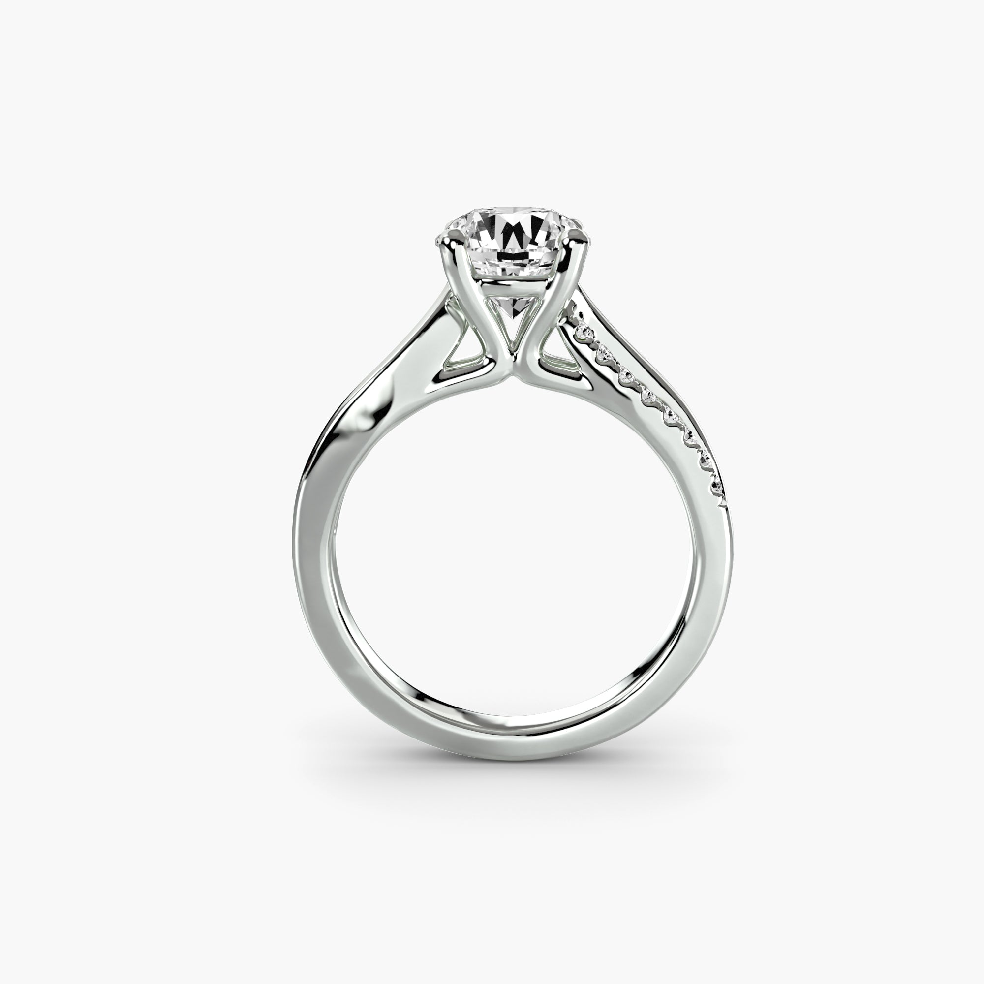 Anello solitario a gambo diviso con pavé — montatura