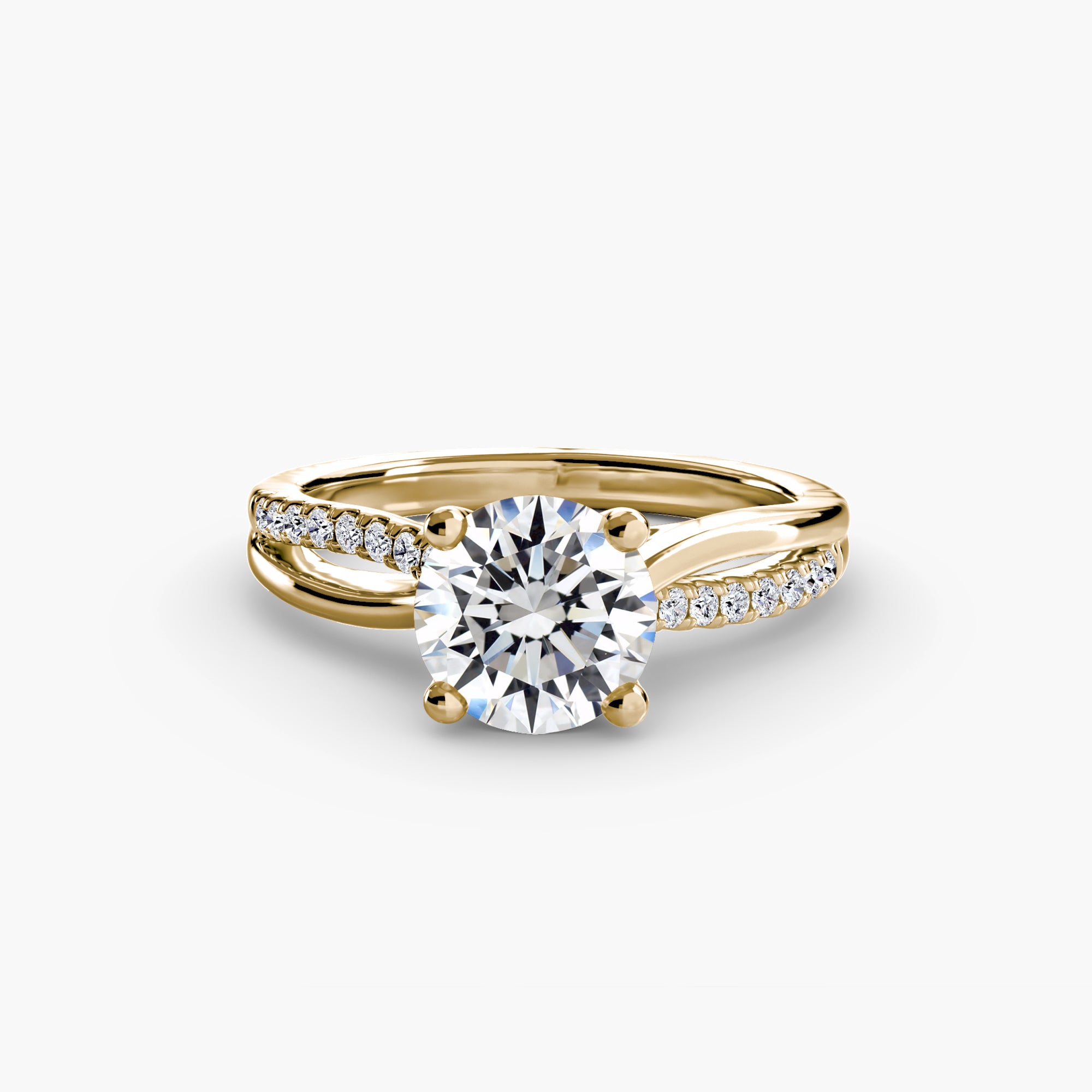 Anello solitario a gambo diviso con pavé — montatura