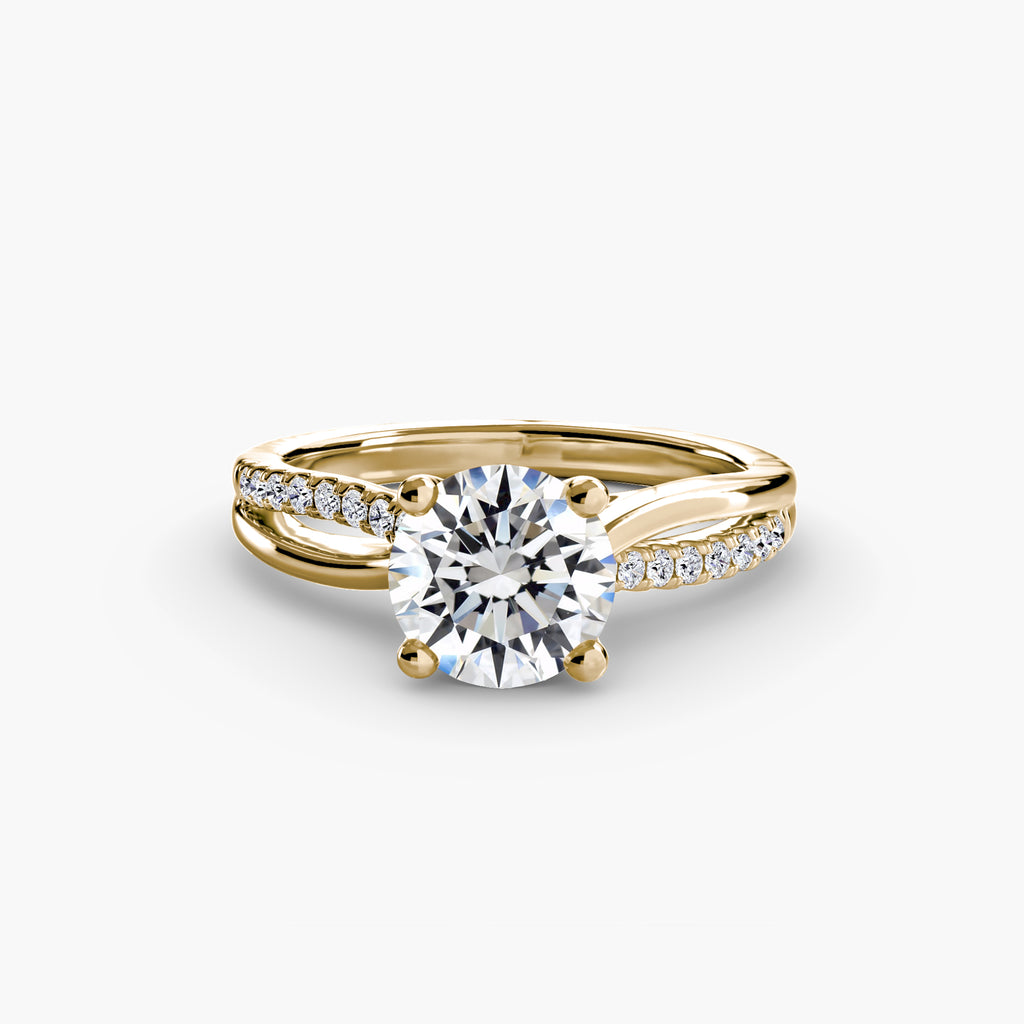 Anello solitario a gambo diviso con pavé — montatura
