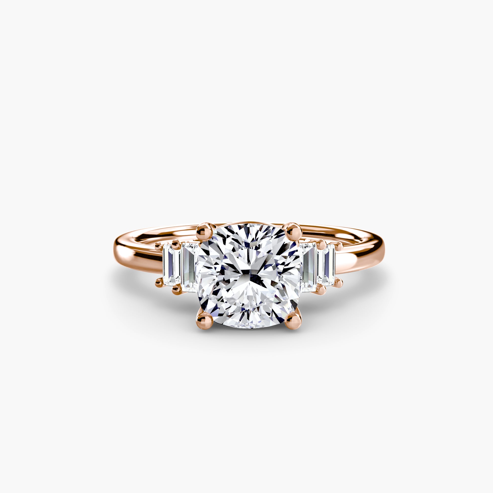 Anello solitario con baguette laterali — montatura