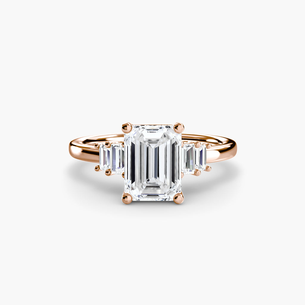 Anello solitario con baguette laterali — montatura