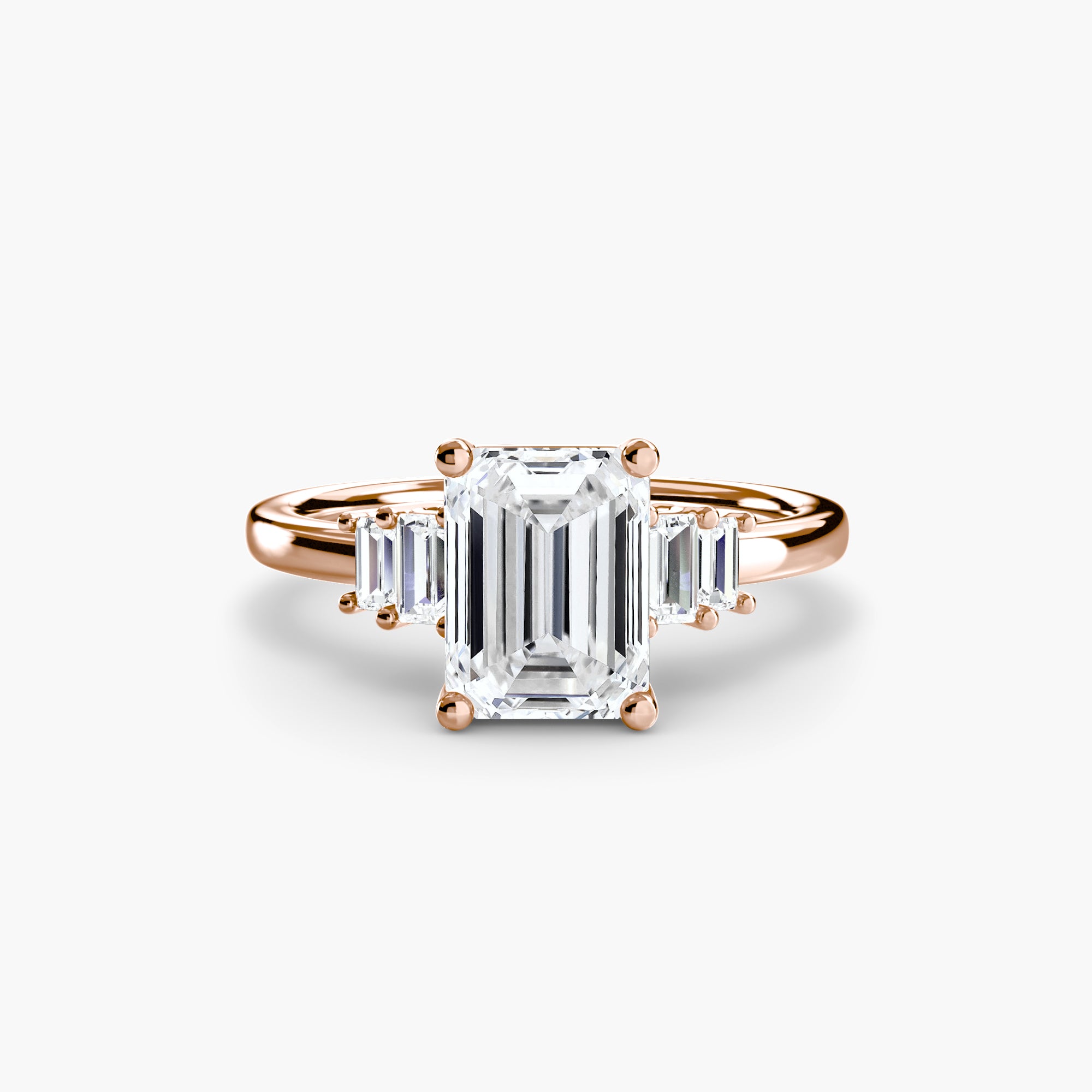 Anello solitario con baguette laterali — montatura