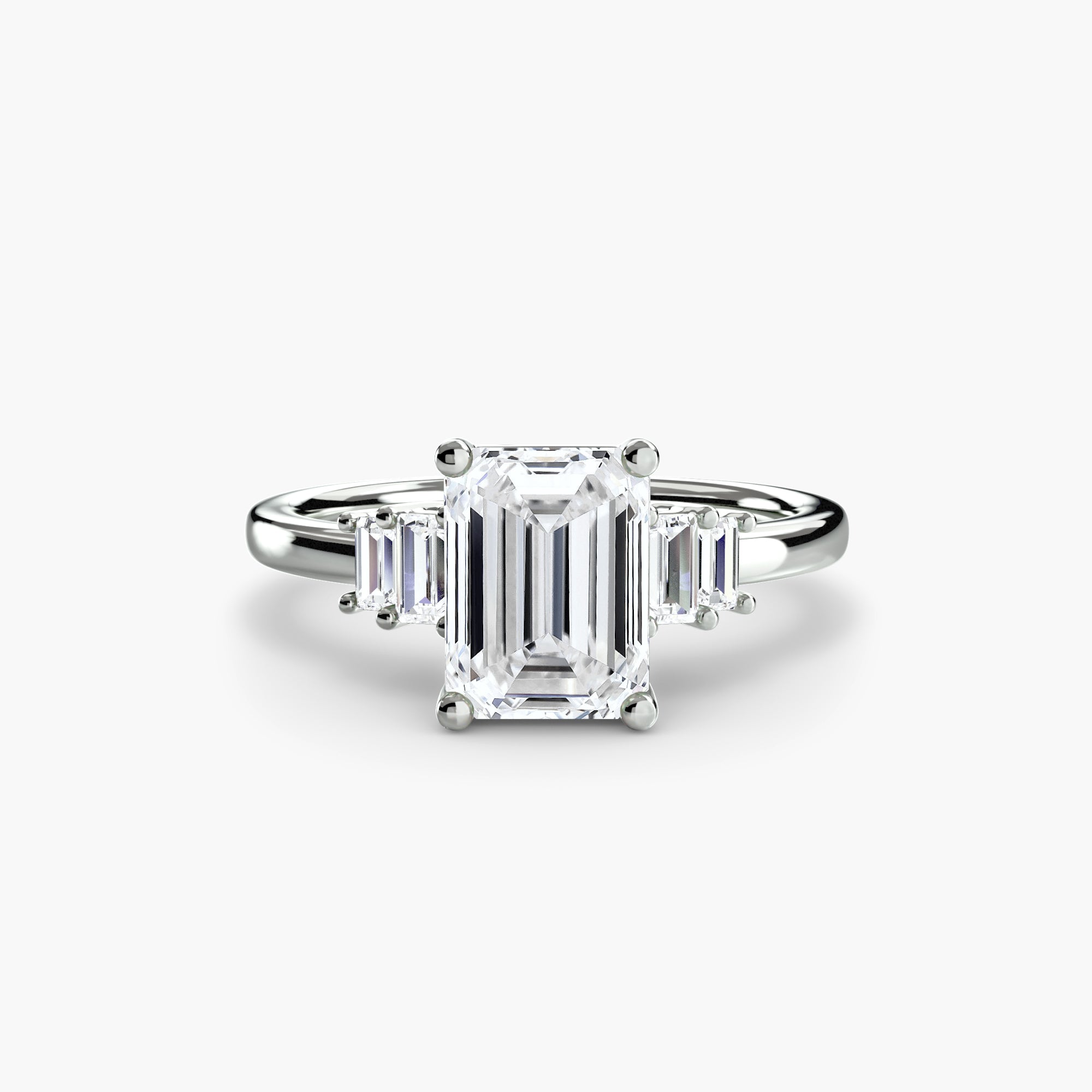 Anello solitario con baguette laterali — montatura