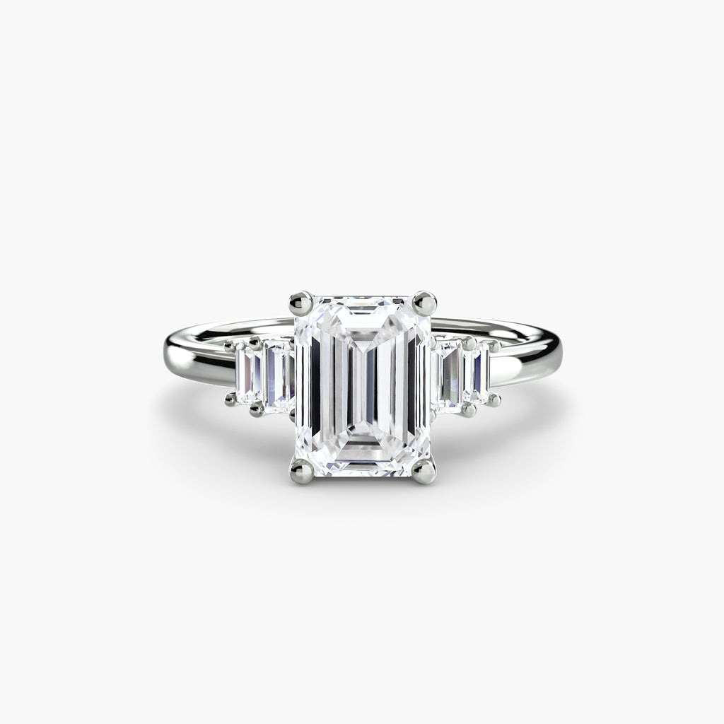 Anello solitario con baguette laterali — montatura