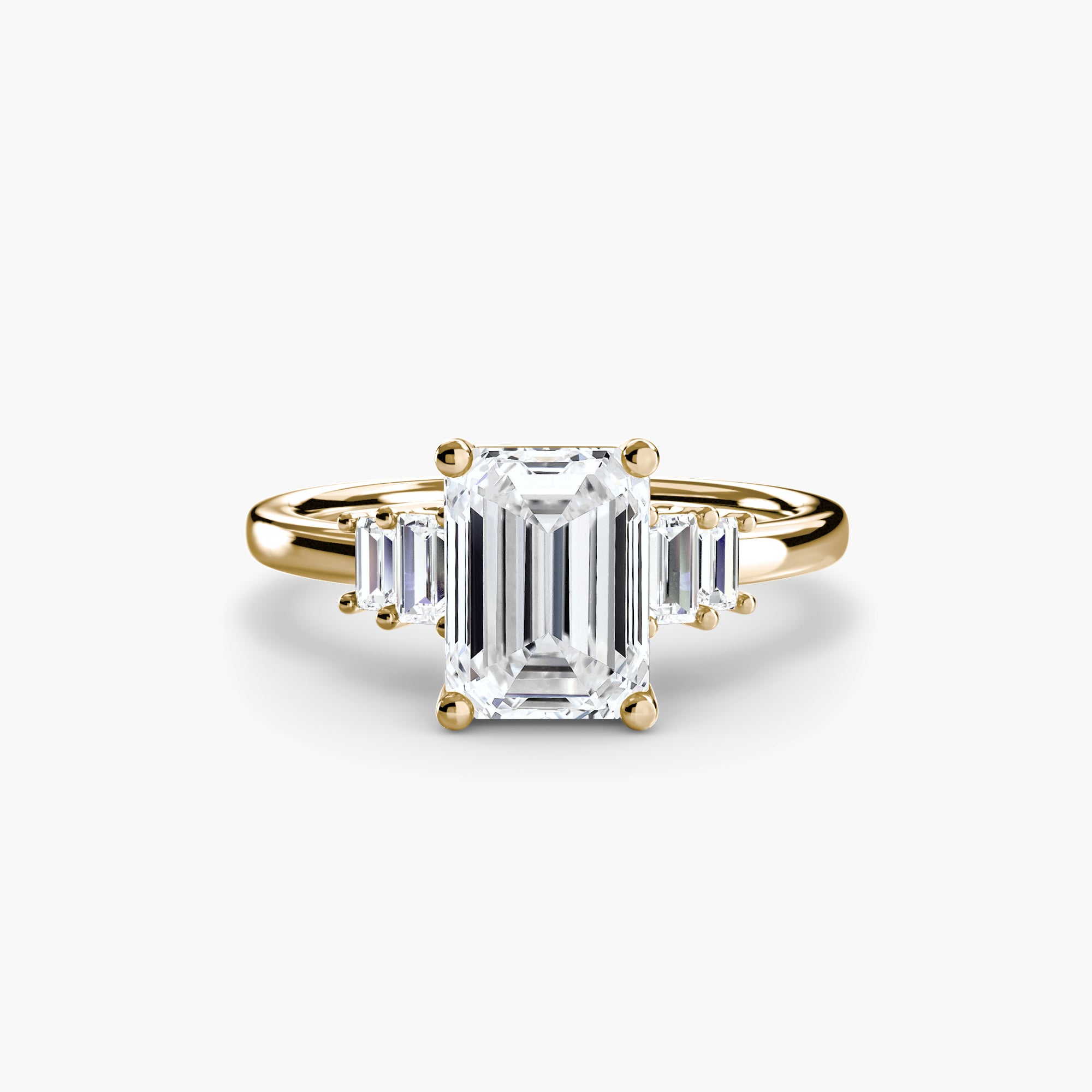Anello solitario con baguette laterali — montatura