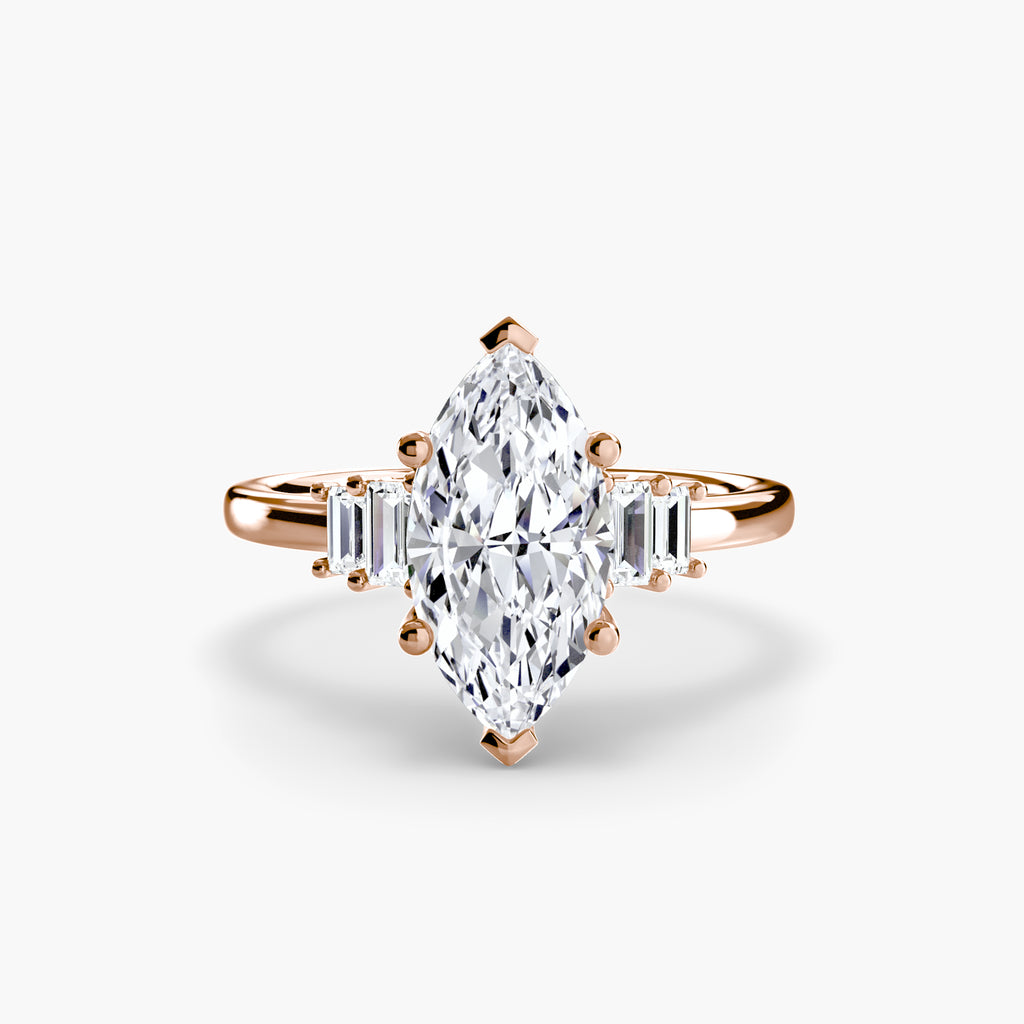 Anello solitario con baguette laterali — montatura