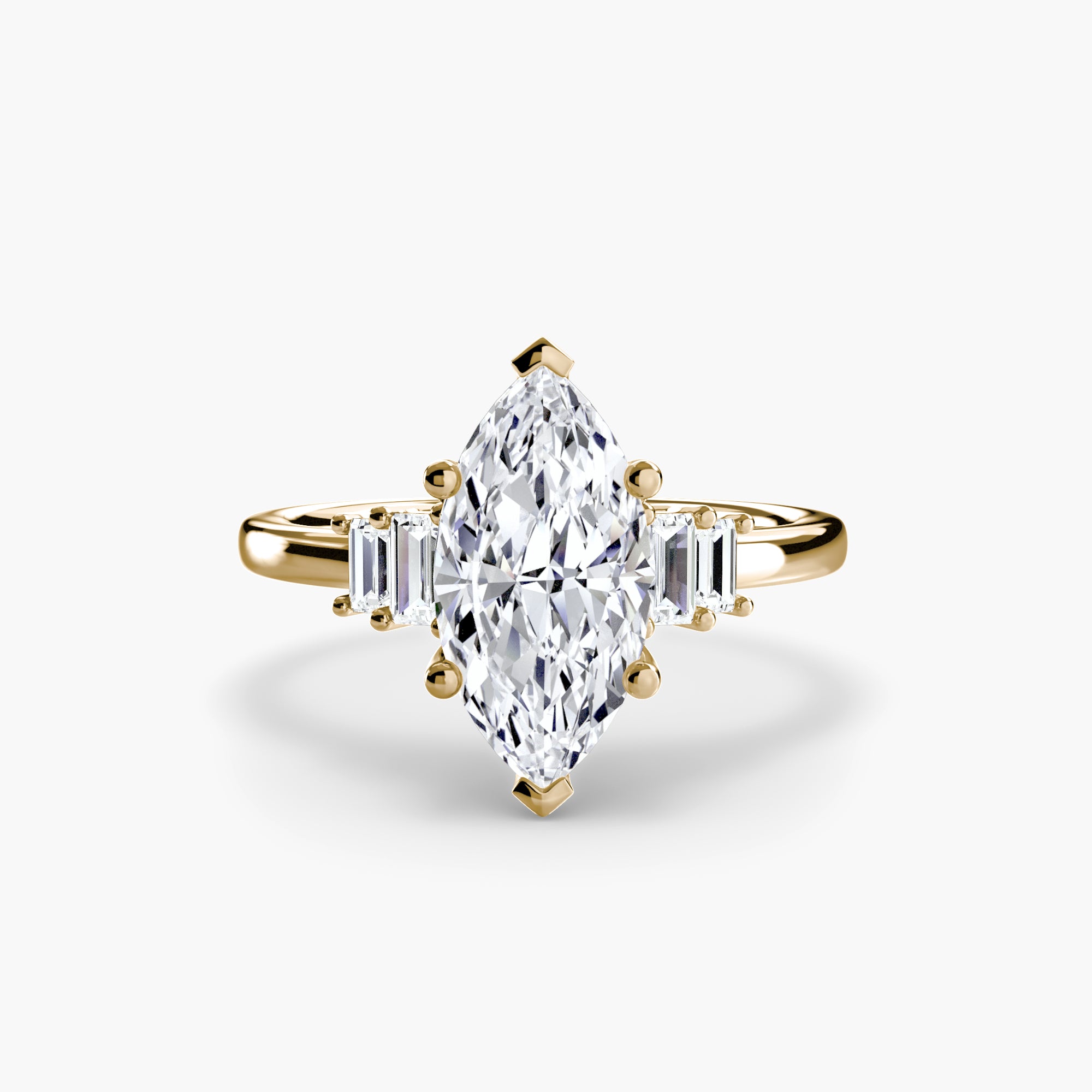 Anello solitario con baguette laterali — montatura