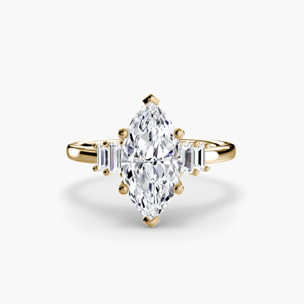 Anello solitario con baguette laterali — montatura