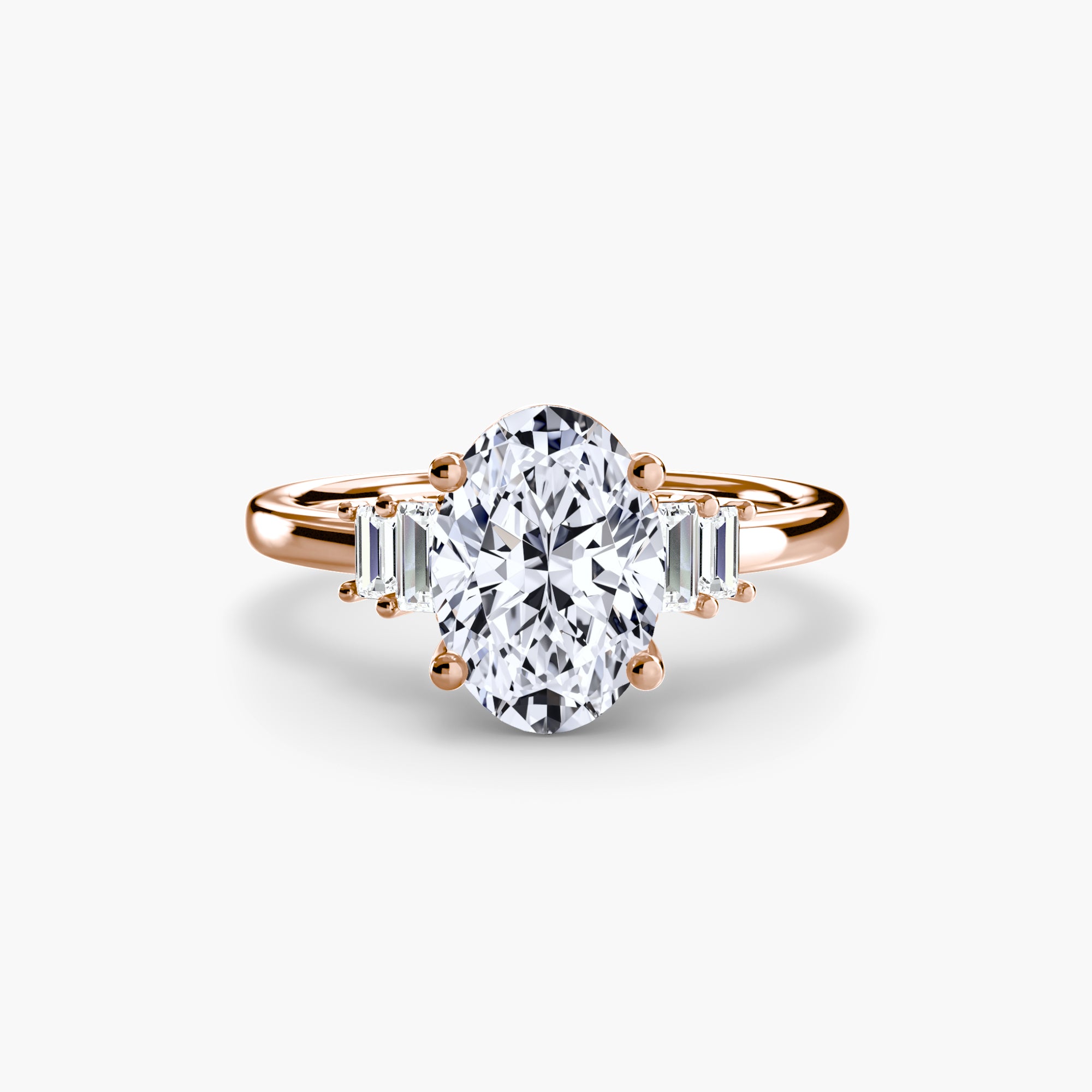 Anello solitario con baguette laterali — montatura