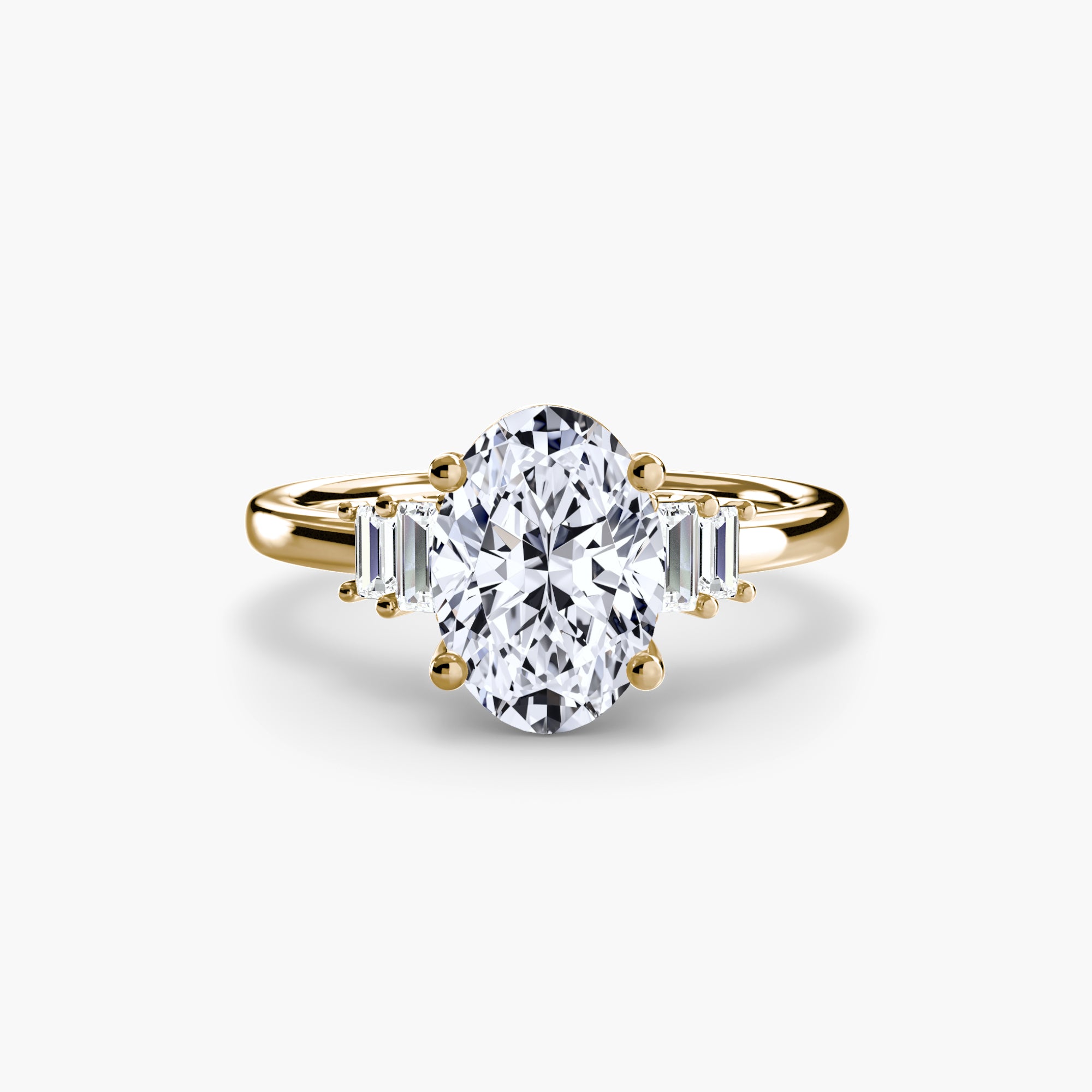 Anello solitario con baguette laterali — montatura