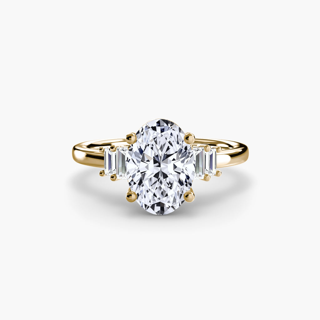 Anello solitario con baguette laterali — montatura