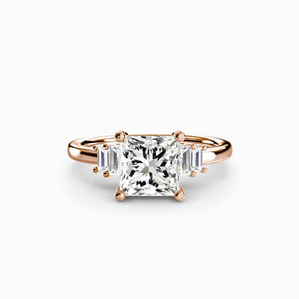 Anello solitario con baguette laterali — montatura