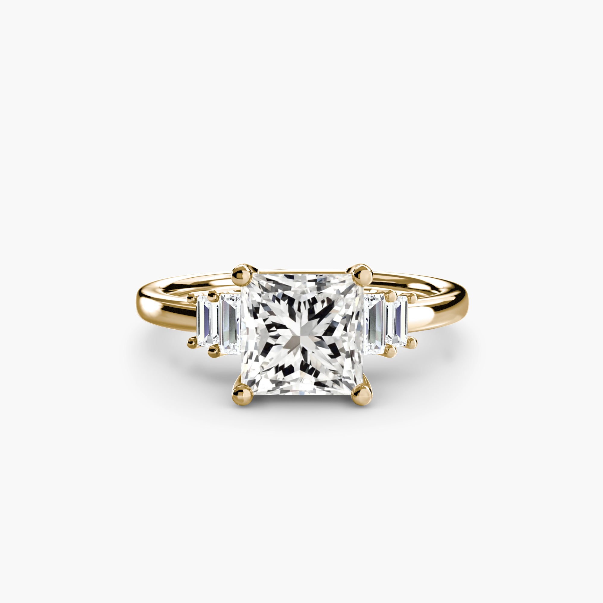 Anello solitario con baguette laterali — montatura