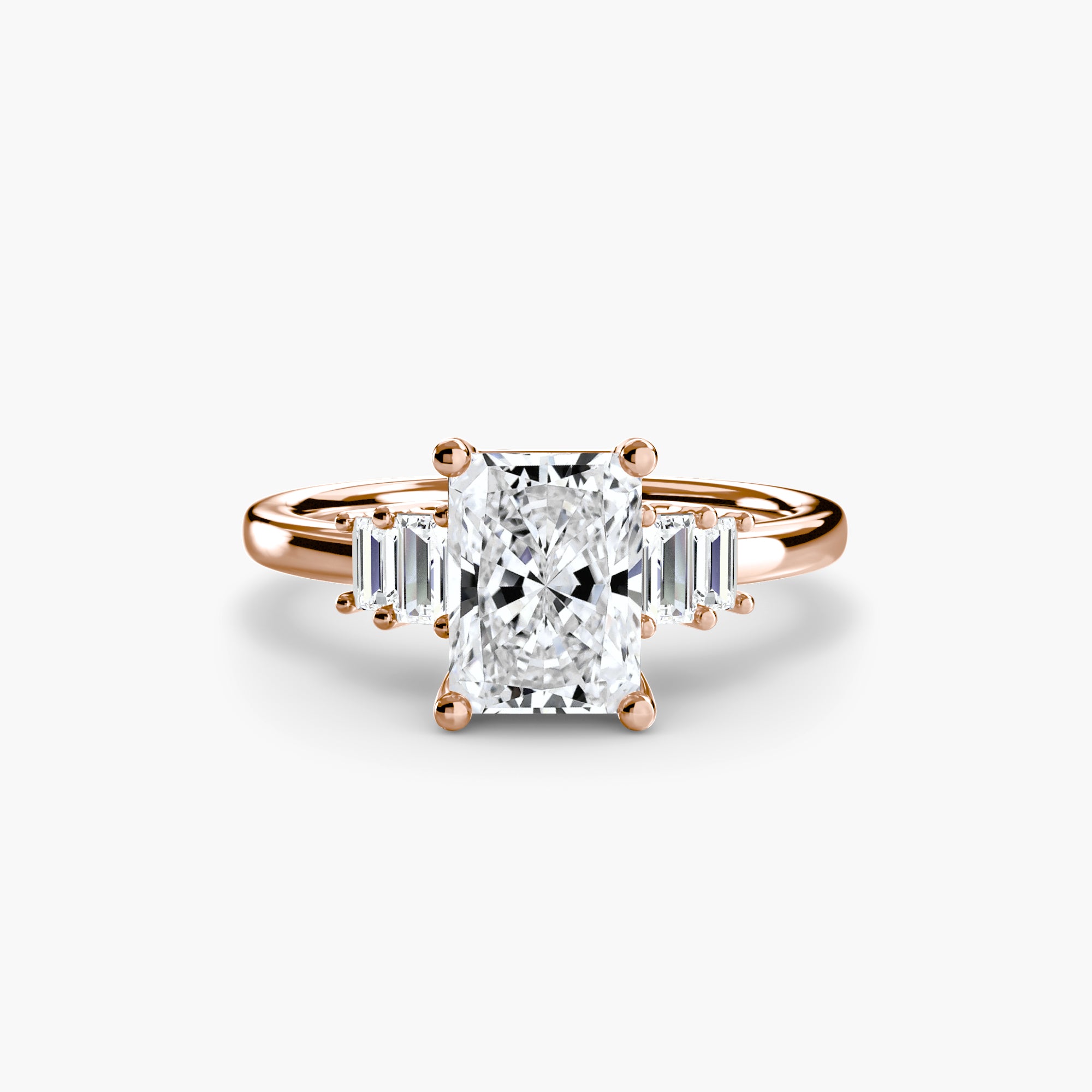 Anello solitario con baguette laterali — montatura