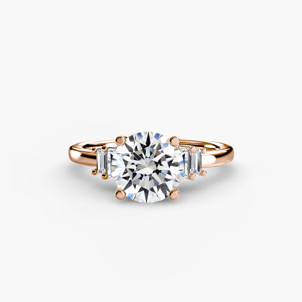 Anello solitario con baguette laterali — montatura