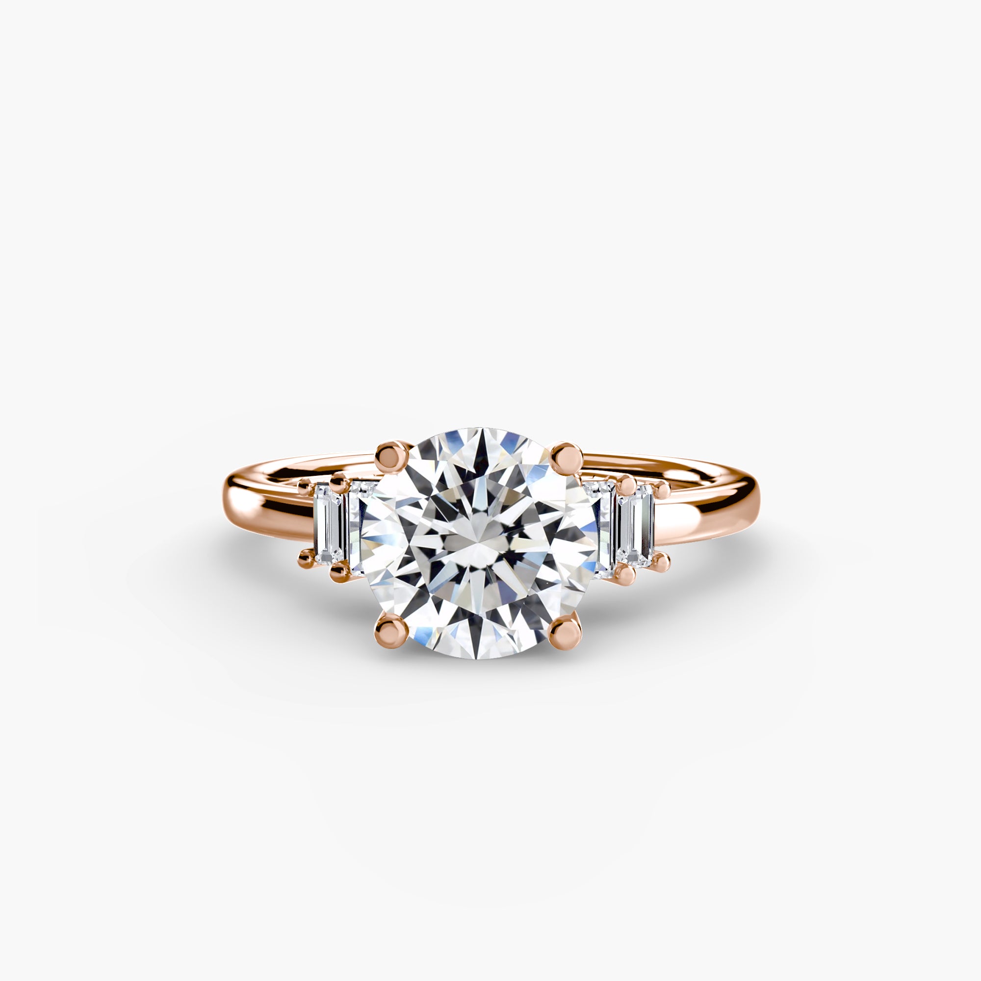 Anello solitario con baguette laterali — montatura
