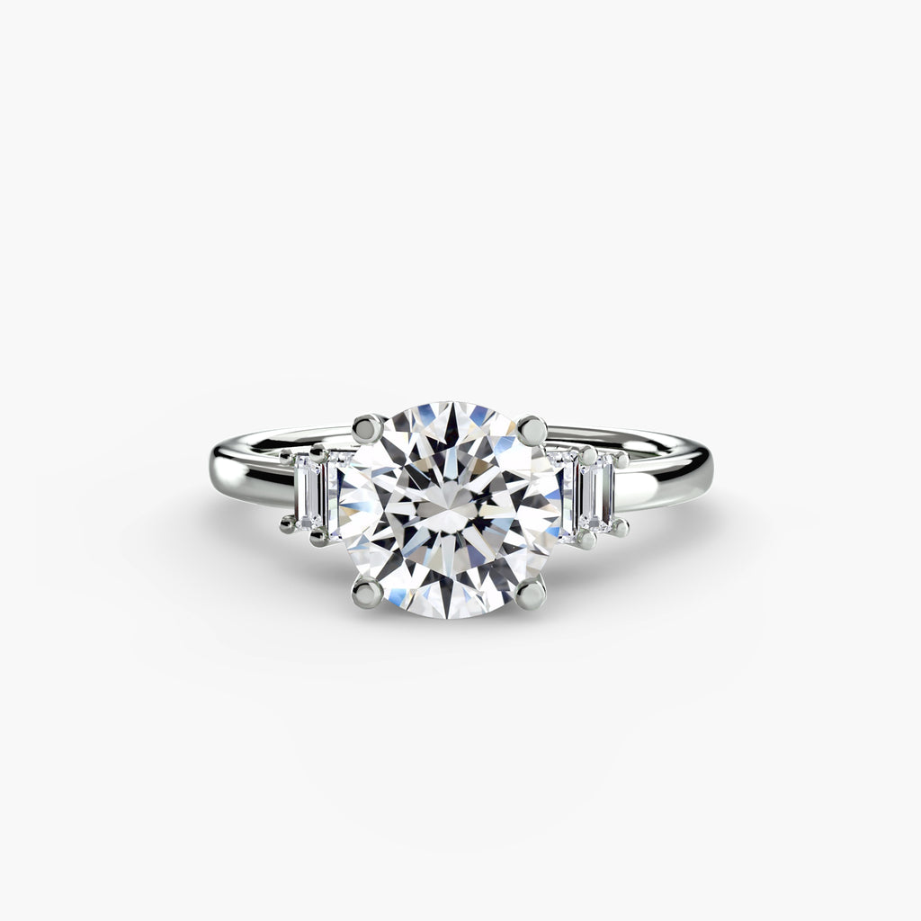 Anello solitario con baguette laterali — montatura