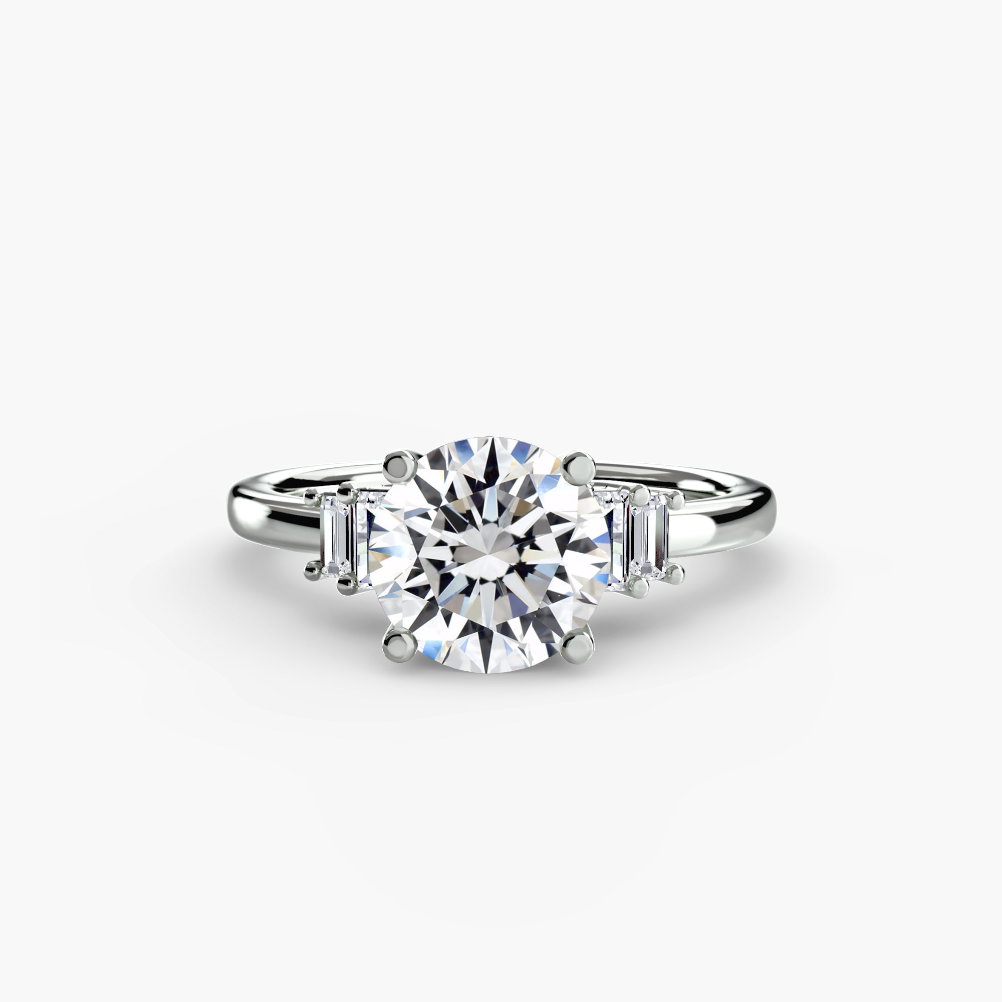 Anello solitario con baguette laterali — montatura