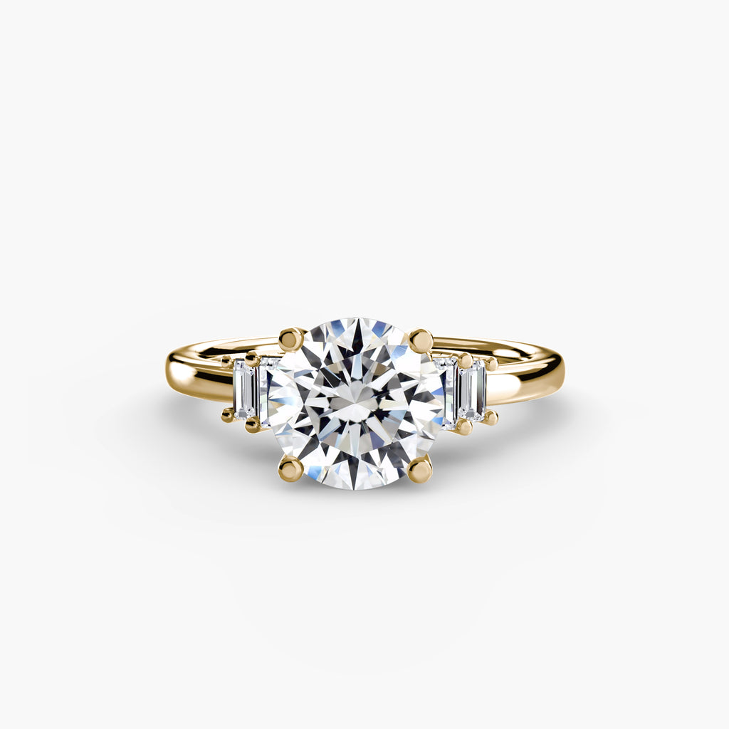 Anello solitario con baguette laterali — montatura