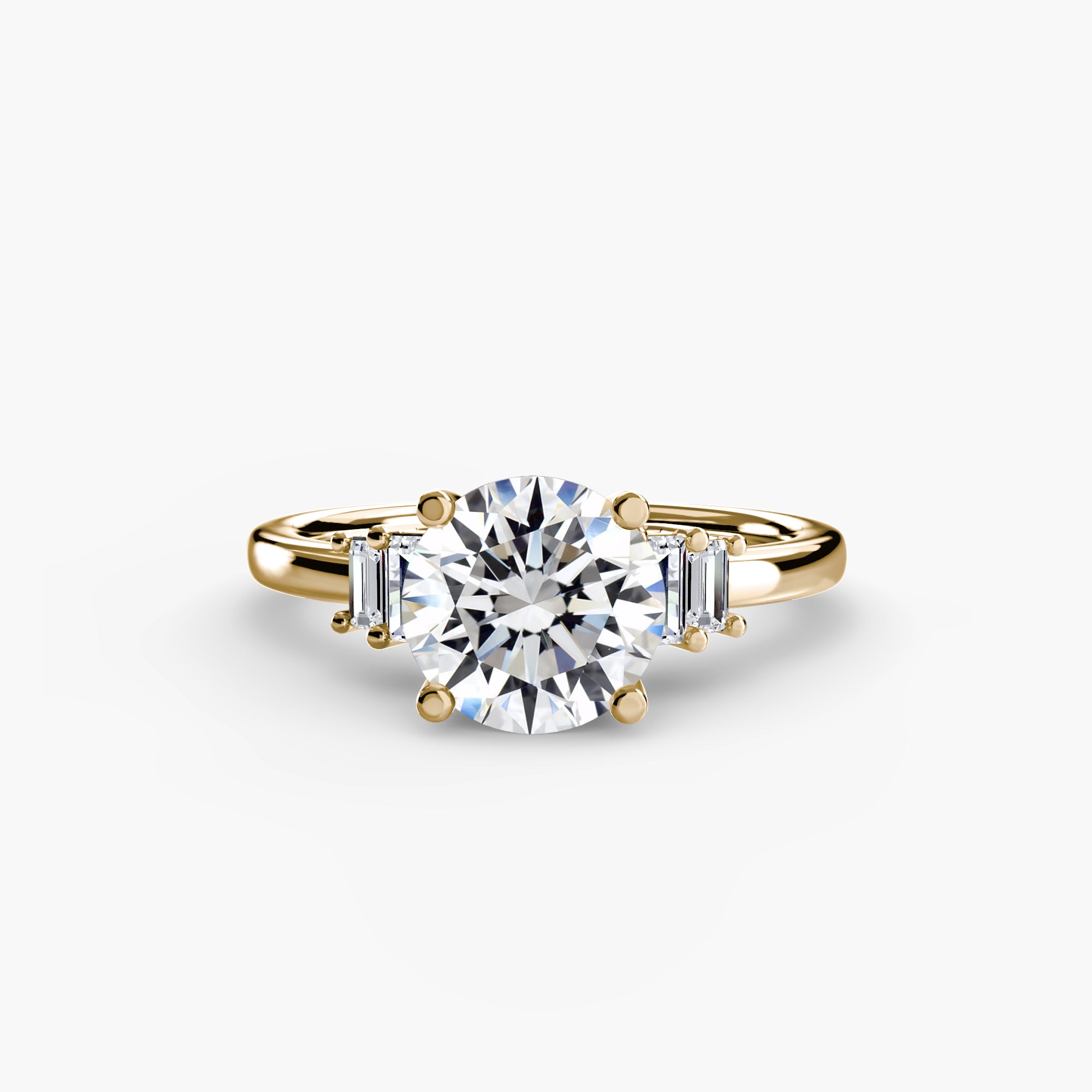 Anello solitario con baguette laterali — montatura