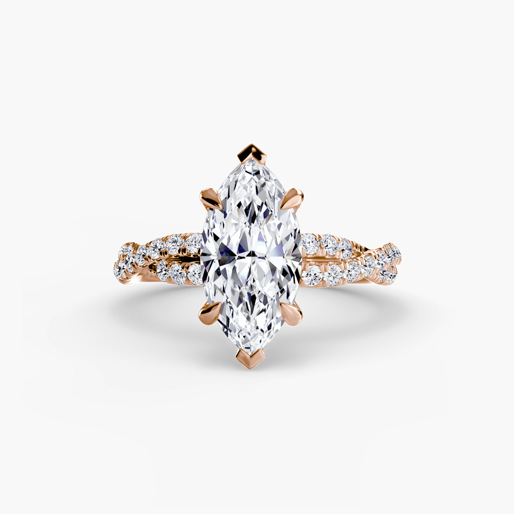Anello solitario intrecciato con pavé — montatura
