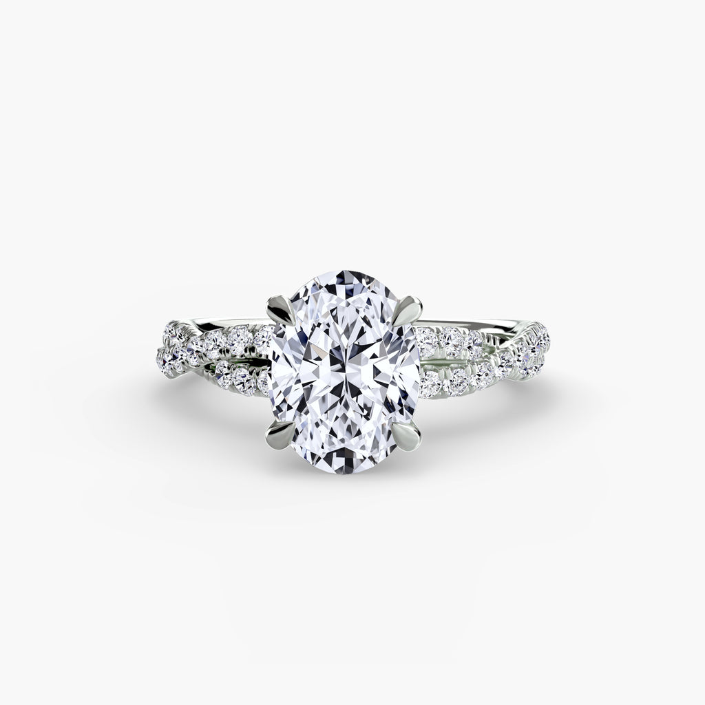 Anello solitario intrecciato con pavé — montatura