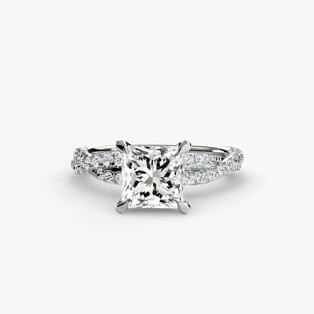 Anello solitario intrecciato con pavé — montatura