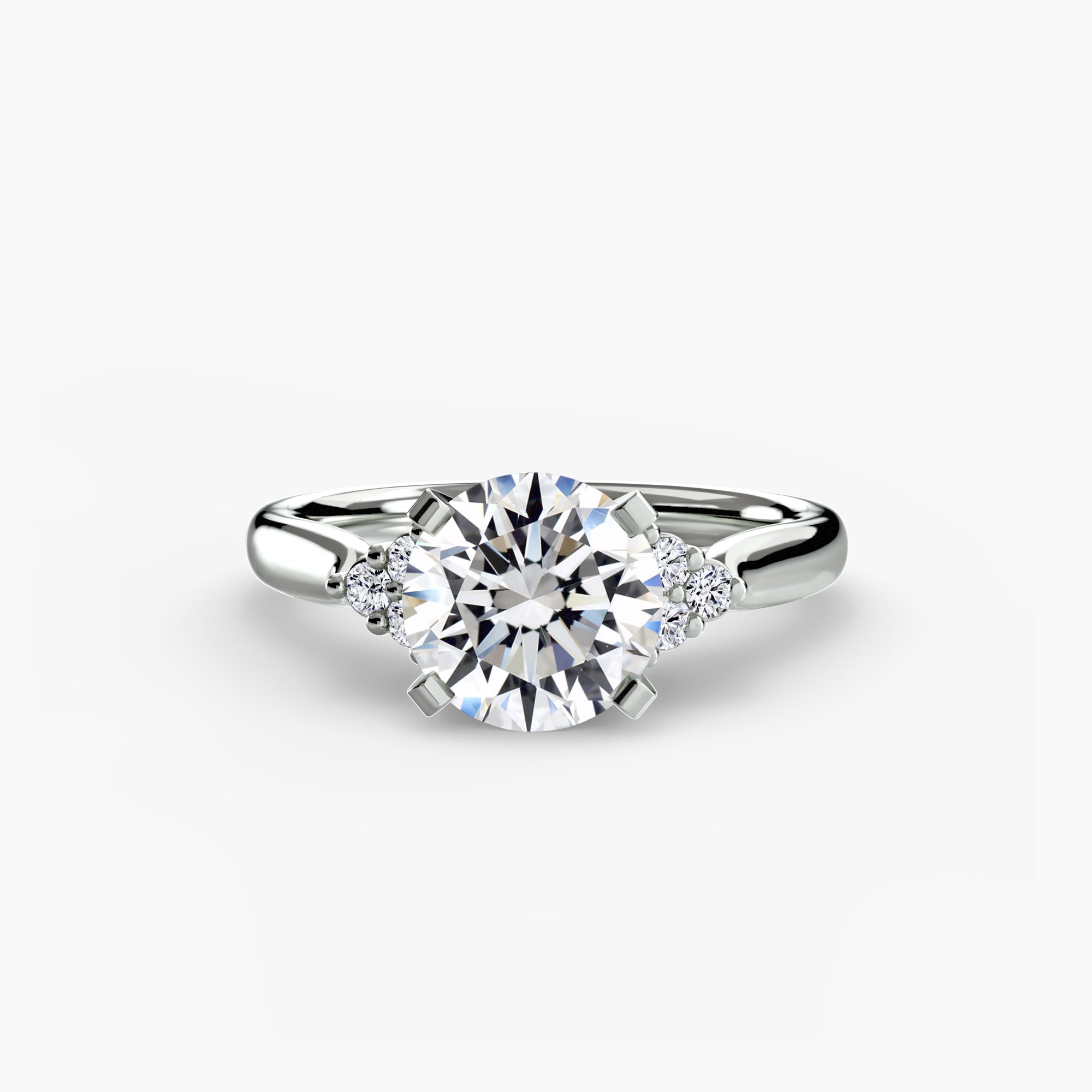 Anello solitario con spalle a cluster, gambo 2,5 mm
